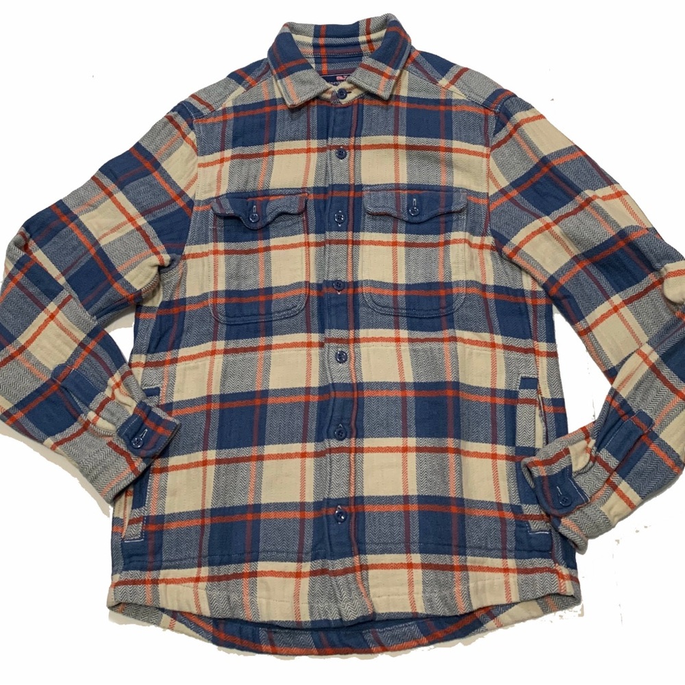 Vineyard Vines Blue and Cream Plaid overshirt jacket